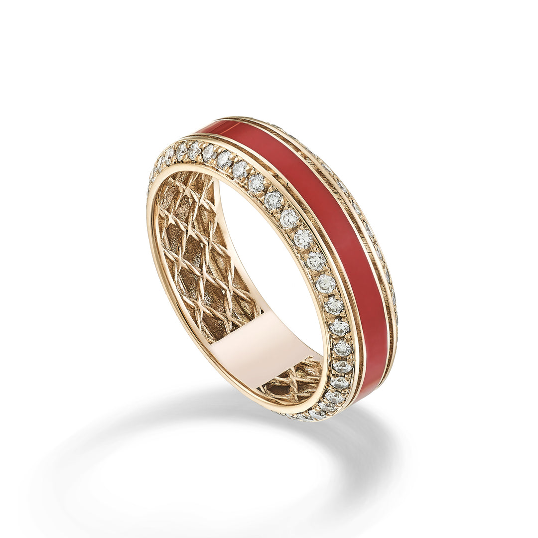 Golay light cube ring 3mm round coral enamel and diam ACUBET001DICOR2-23277110067