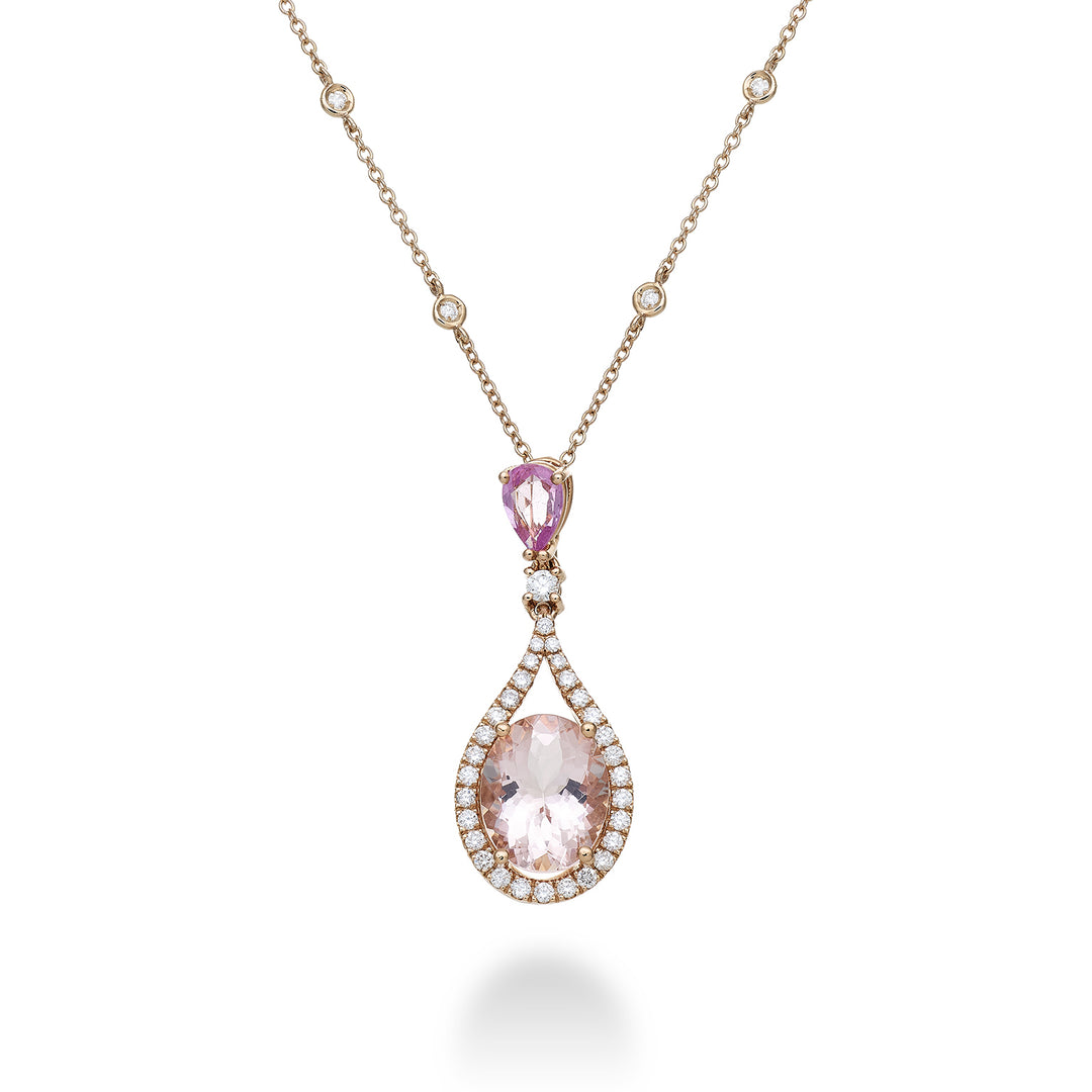 Collier morganite ovale World Diamond Group 10x8 et goutte 6x4 +diam PCLC149DMO810-23076110154