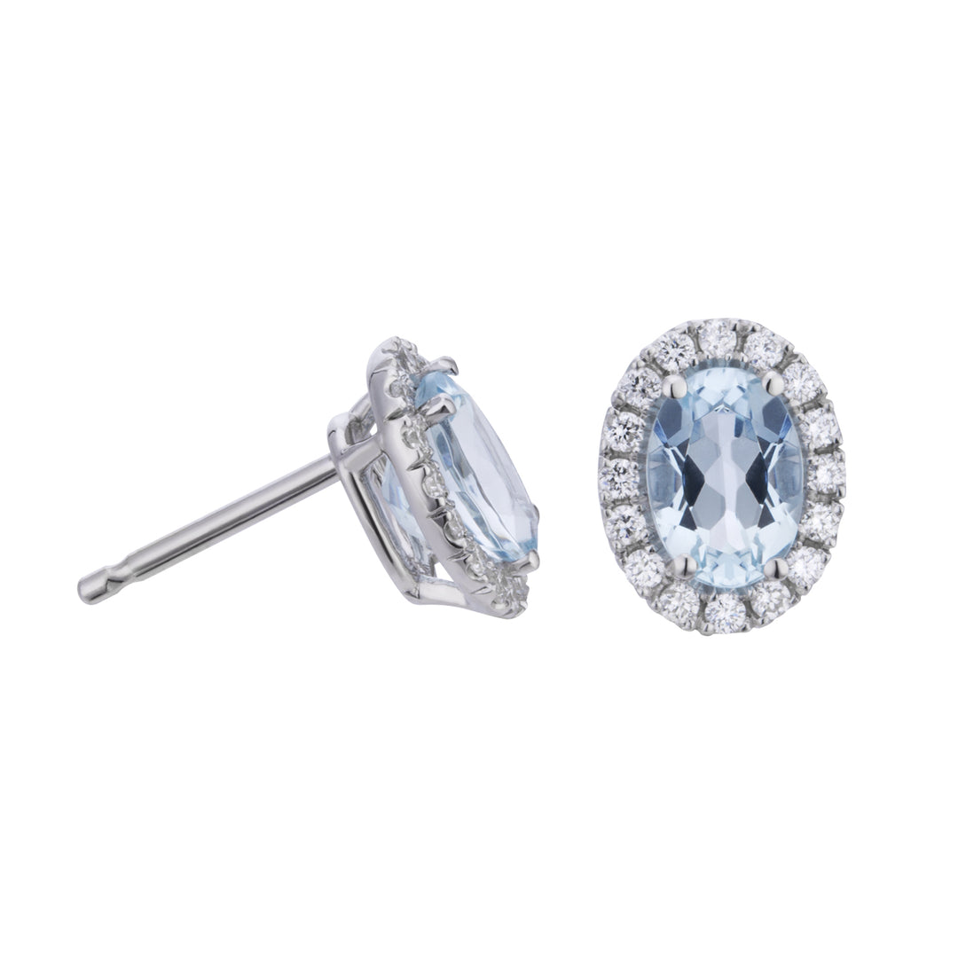 World Diamond Group 7x5 ovale Aquamarin- und Diamantohrringe OCL070DIAQ3-23165110038