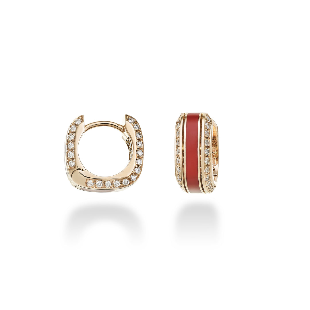 Golay small light cube earrings coral enamel and diam OCUBET003DICOR-24010110104