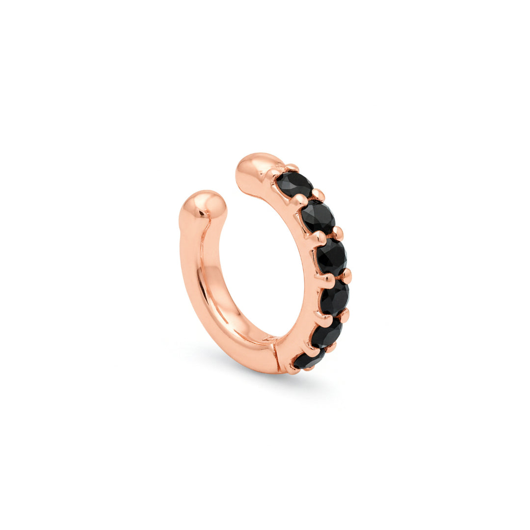 X-Diamond or ear cuff 9kt spring with six black diamonds, in rose gold LXDOEC780R3BK030