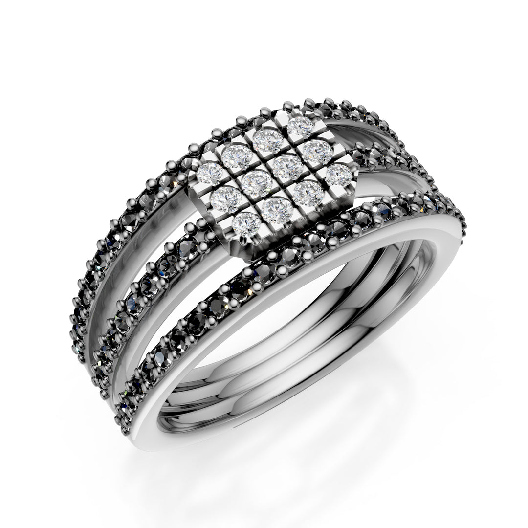 Bague pavée Golay à trois rangées avec coussinet rectangulaire AFS561DBK-24299110032