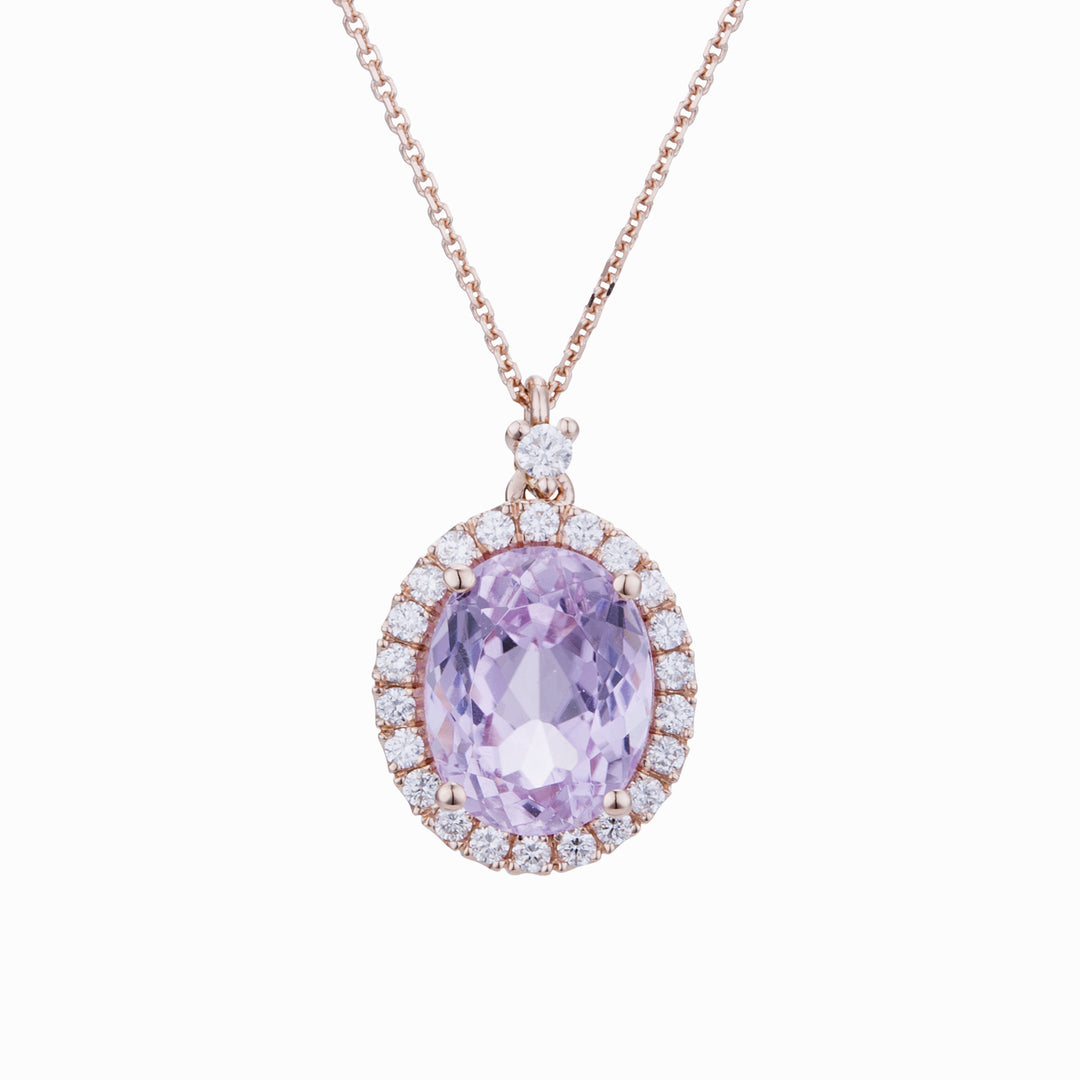 Collier kunzite ovale World Diamond Group 6x4 et contour diamant PCL070DIKZ64-23018110128