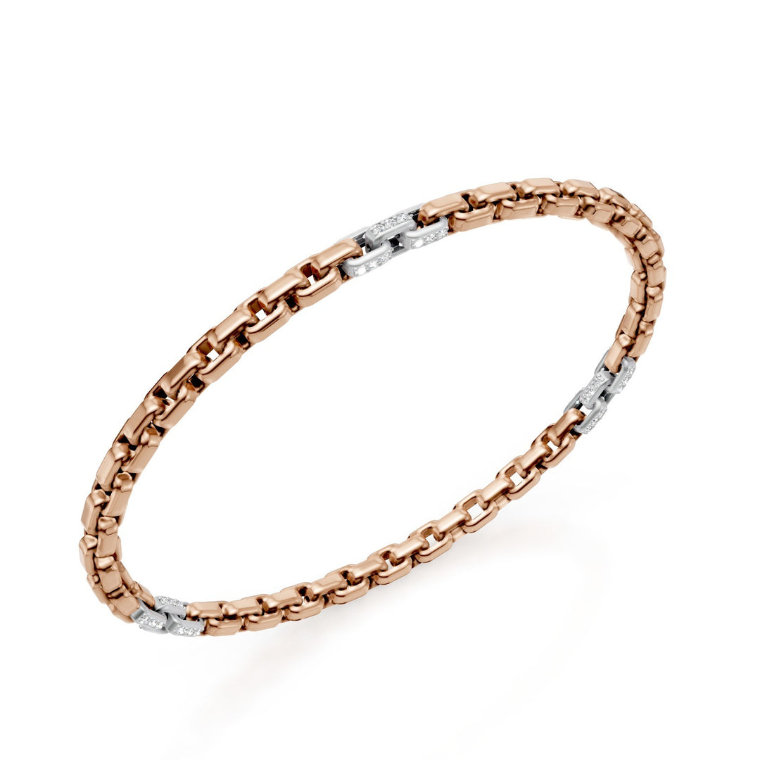 Golay 9kt rose gold bracelet, with 9 platinum paveted inserts, square link, 17.5cm GBR033E9R3PTDI-175