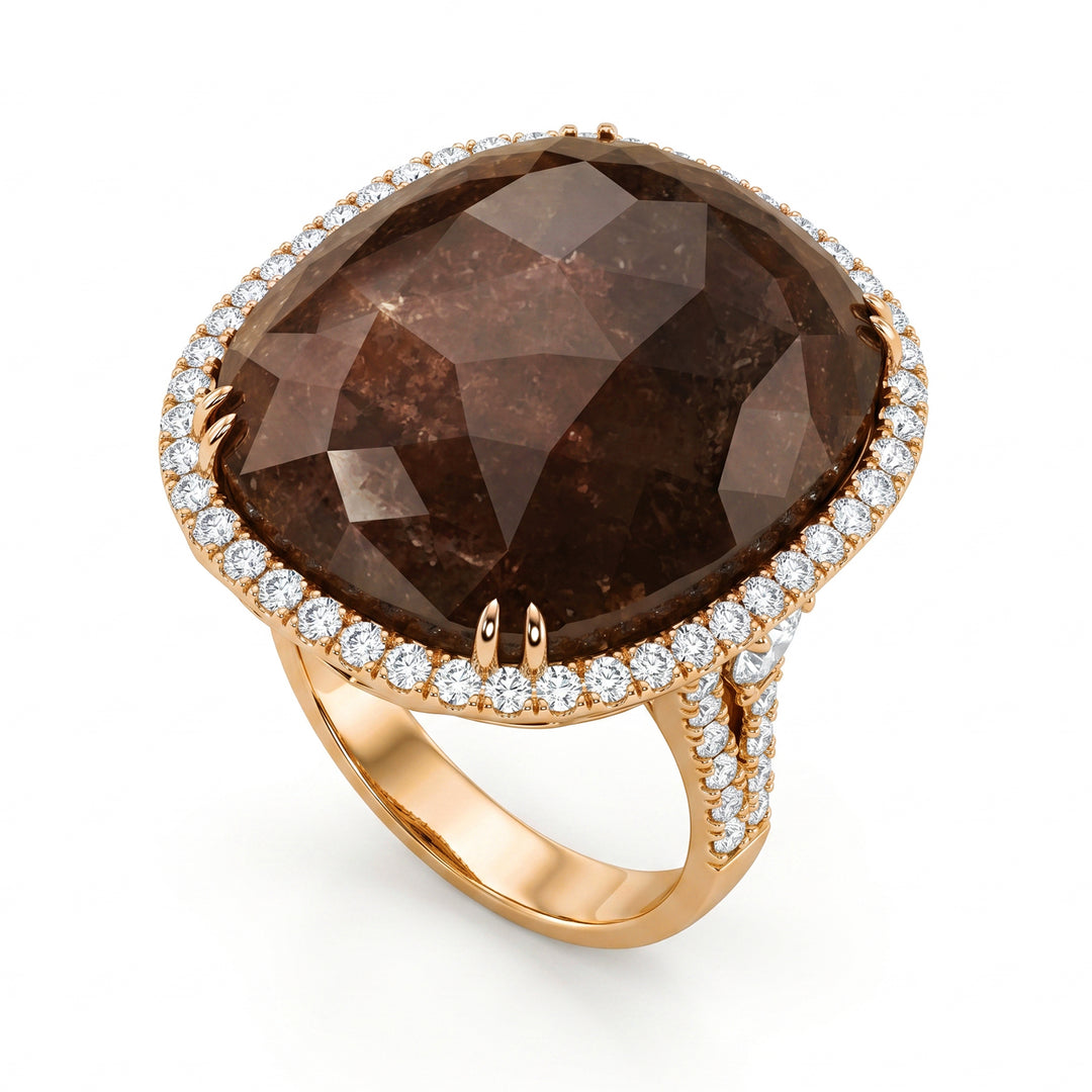 Golay ring with brown oval cabochon and outline APU324DIBW-19246110047