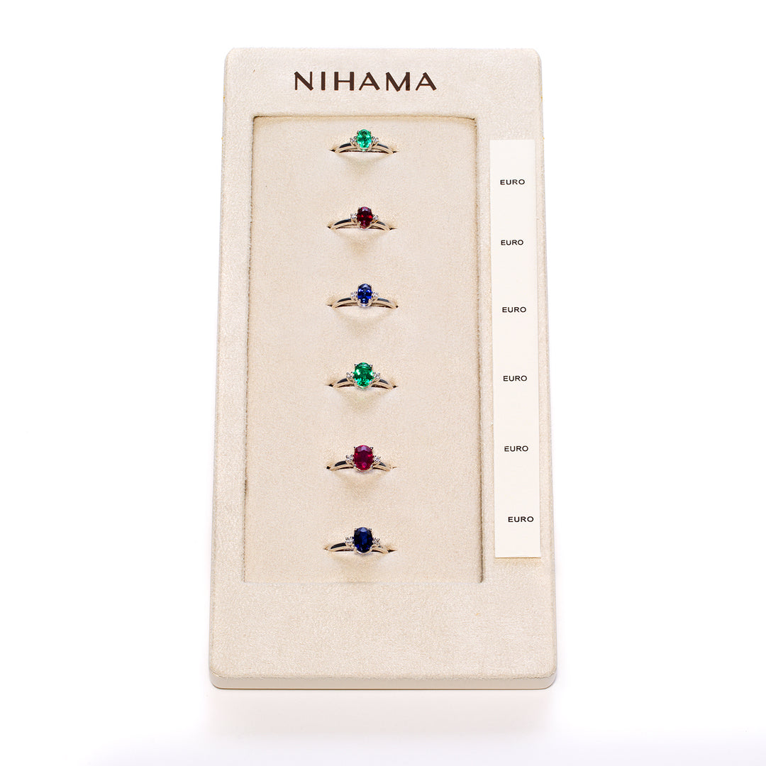 Nihama package an 5072 + an 5073 9kt oval 6x4 7x5 sapphire, ruby ​​and emerald tr. N.LIGHTBOX.21-T9K