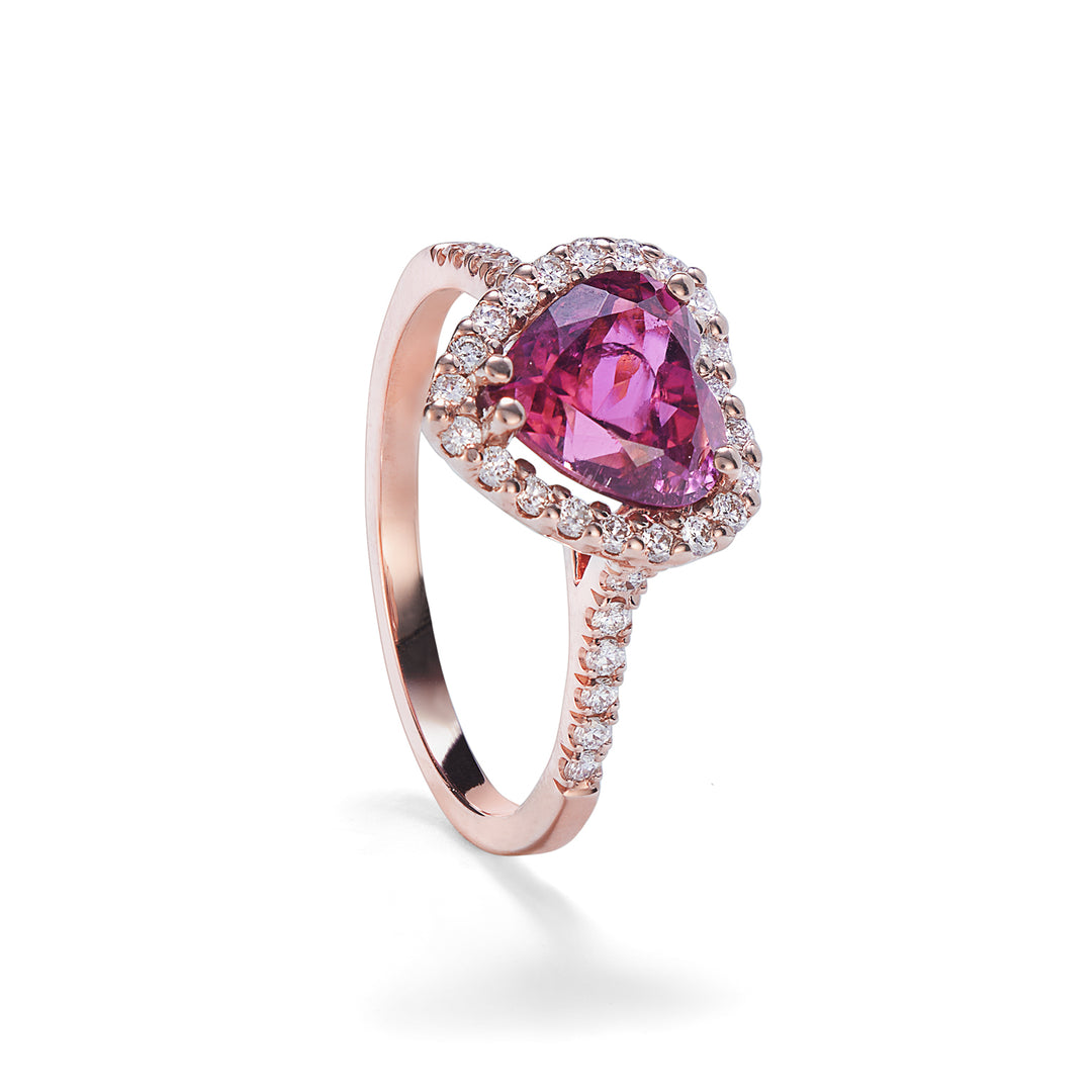 Herzförmiger rosafarbener Turmalin-Ring von Golay. 8x8 und Diamanten ACLC060DITO2-22097110012