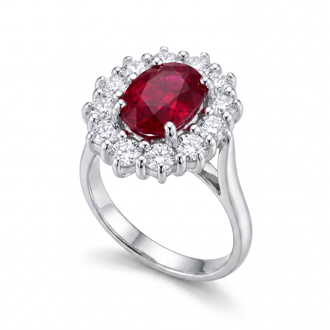 Golay 9x7 ovaler Rubinring mit Umriss von 12 Diamanten ACLC892DRU97-26140110213