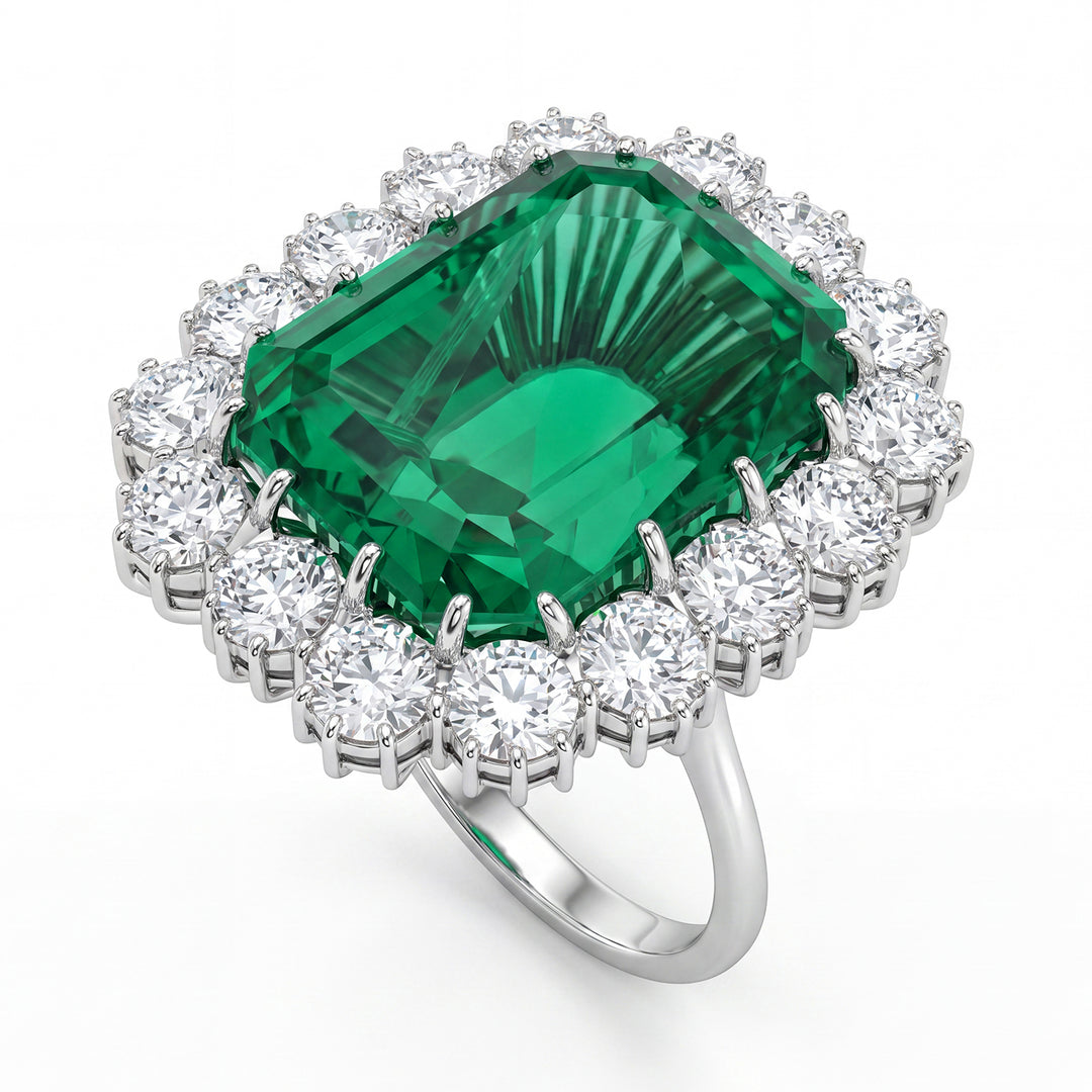 Ring der World Diamond Group mit 15,03 ct Smaragd und Diamanten APU187DISM-17249110234