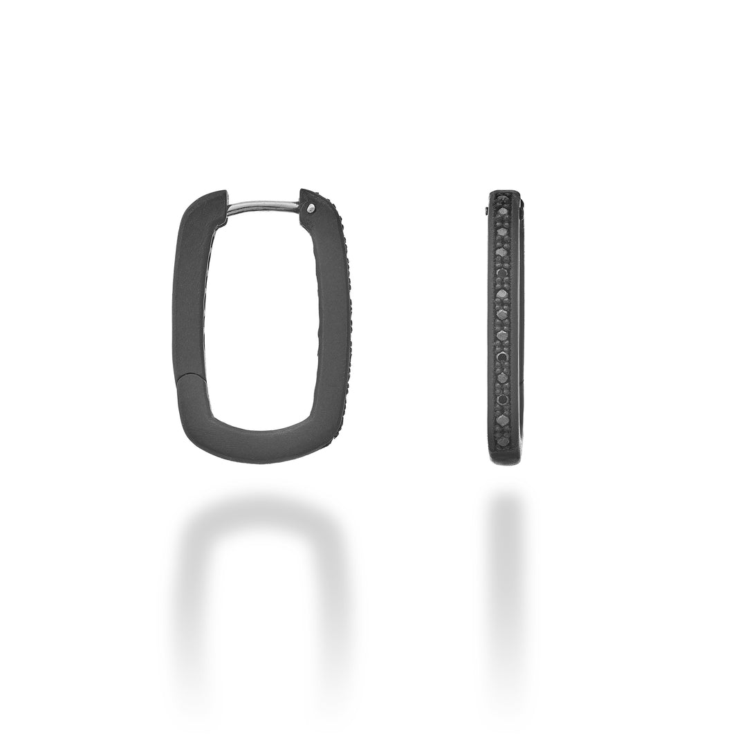 Golay single ring element earrings in black titanium chain, with 18k rose gold post set with black diamonds GOR026O3BKNE