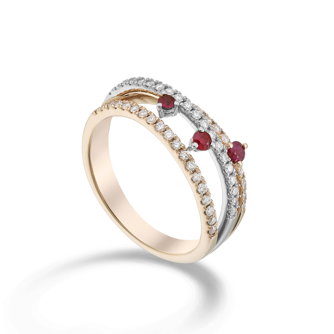 Bague diamant Golay trois rangs et trois rubis tangents AMF776DRURB-26016110158