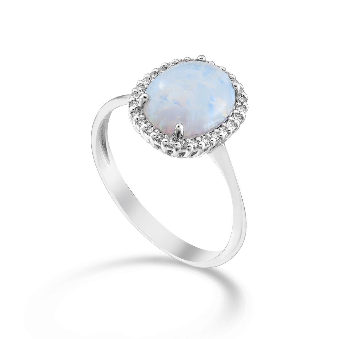 Mikiko, ein 9-Karat-Opal-Cabochon, oval, 10 x 8, mit Diamantumriss MA5209R4OP