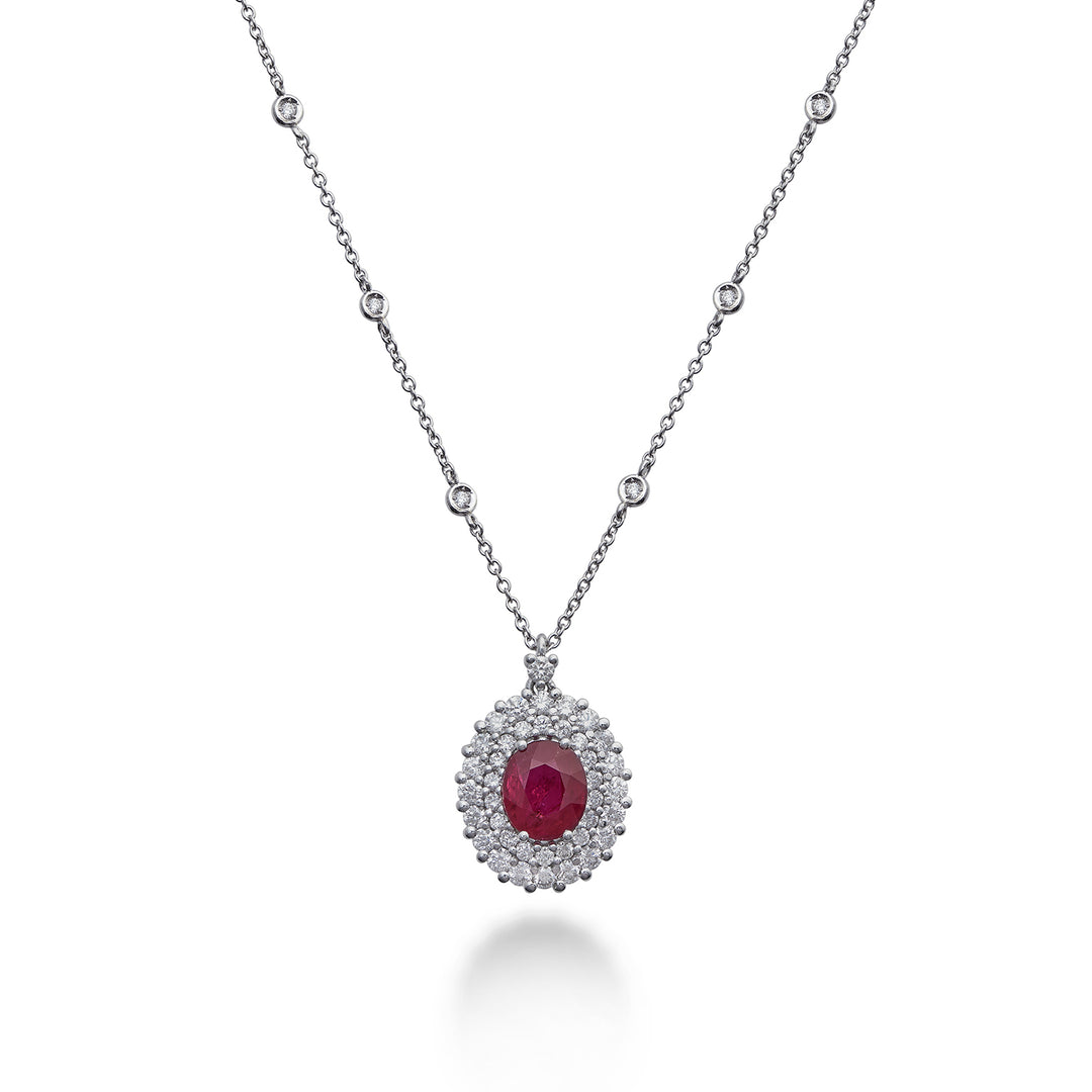 Collier rubis ovale Golay 8x6 avec double contour PCL128DIRU68-22129110072