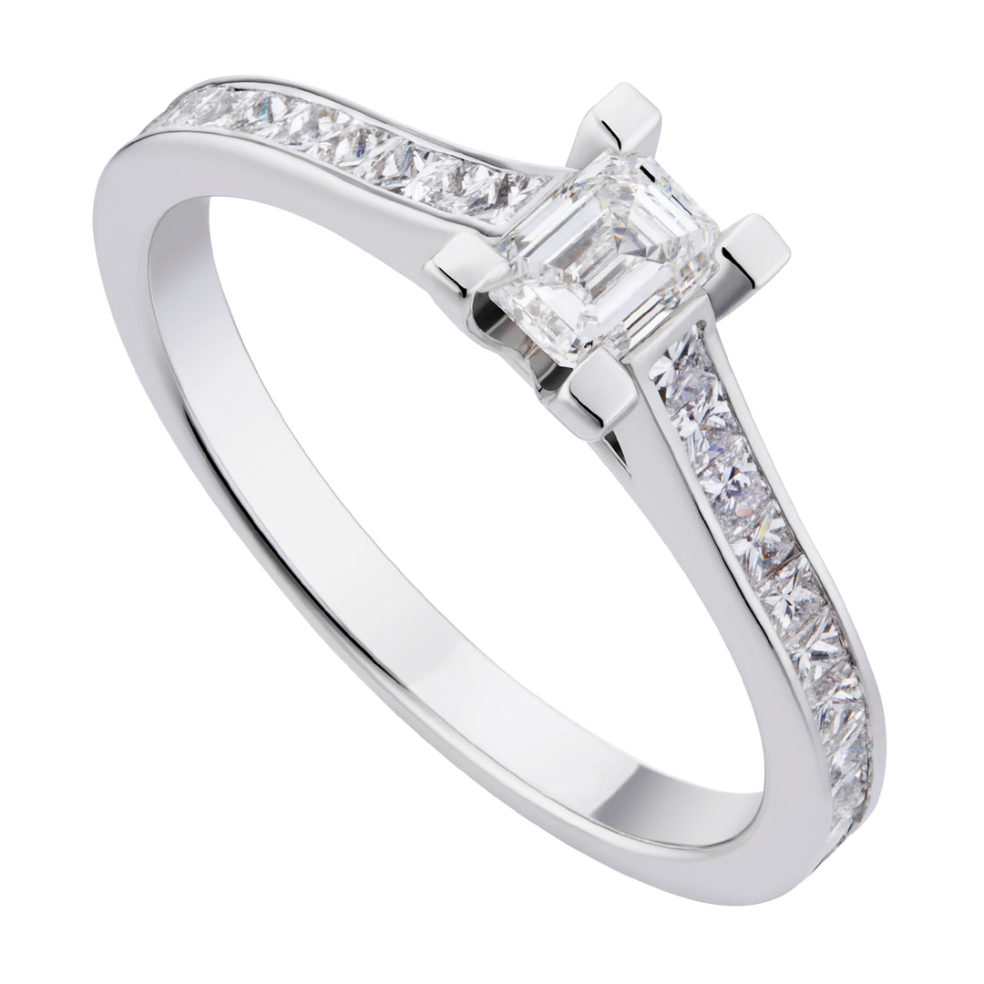 World Diamond Group Solitär mit Smaragd- und Prinzessschliff am Schaft ASLFME001DI-18263110064