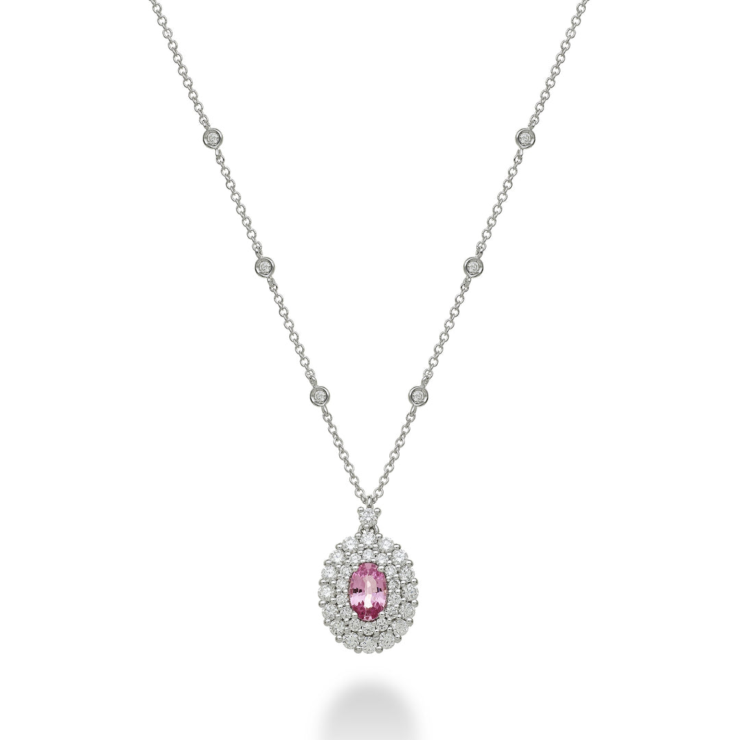 Collier Golay avec taille saphir rose ovale. 6x4 avec double PCL128DIZP64-23271110016