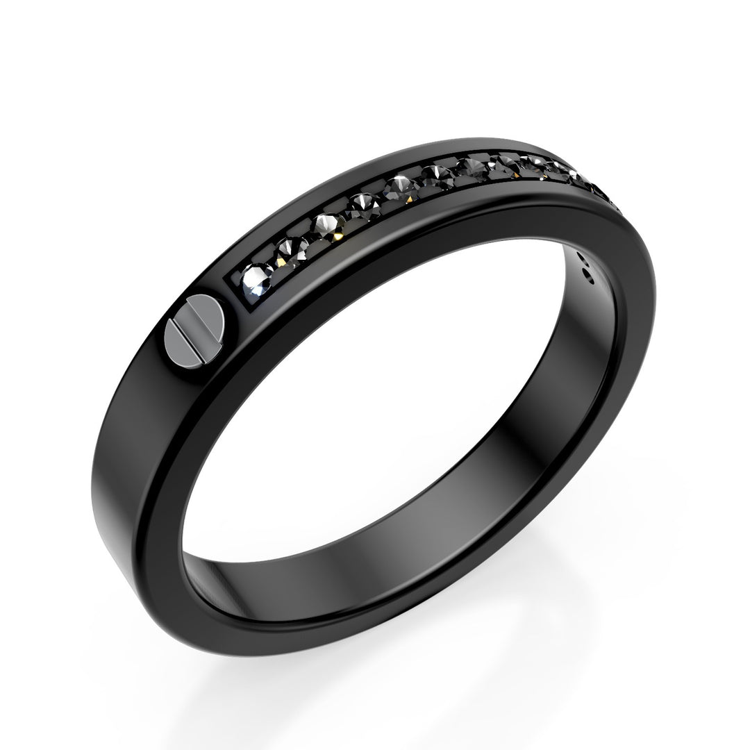 Bague World Diamond Group avec diamants noirs en titane noir, avec inserts en platine, taille 17 GAN014PTBKNE-17