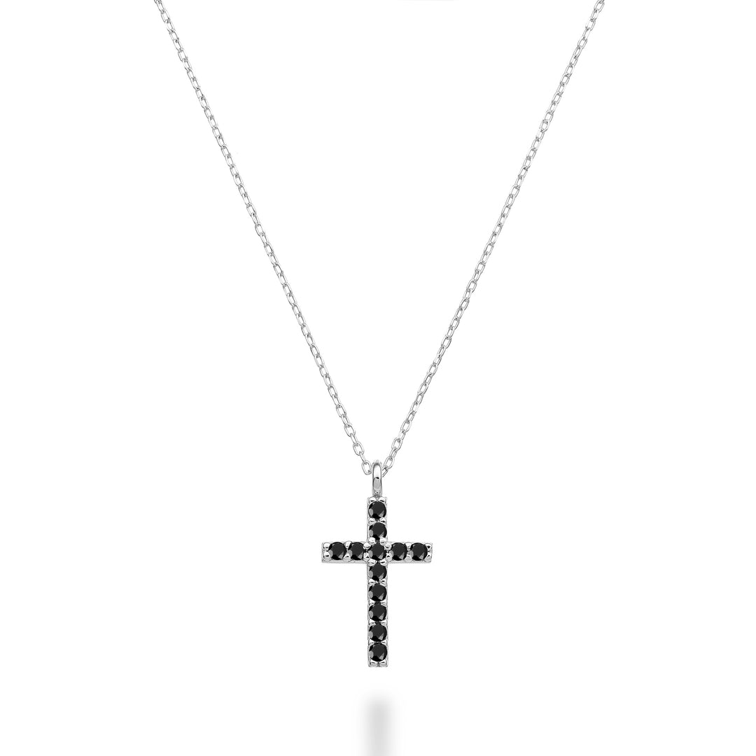 Mikiko cl 18k cross size 3 white gold with black spinel 0.13 ct MDCRO3O4SBK