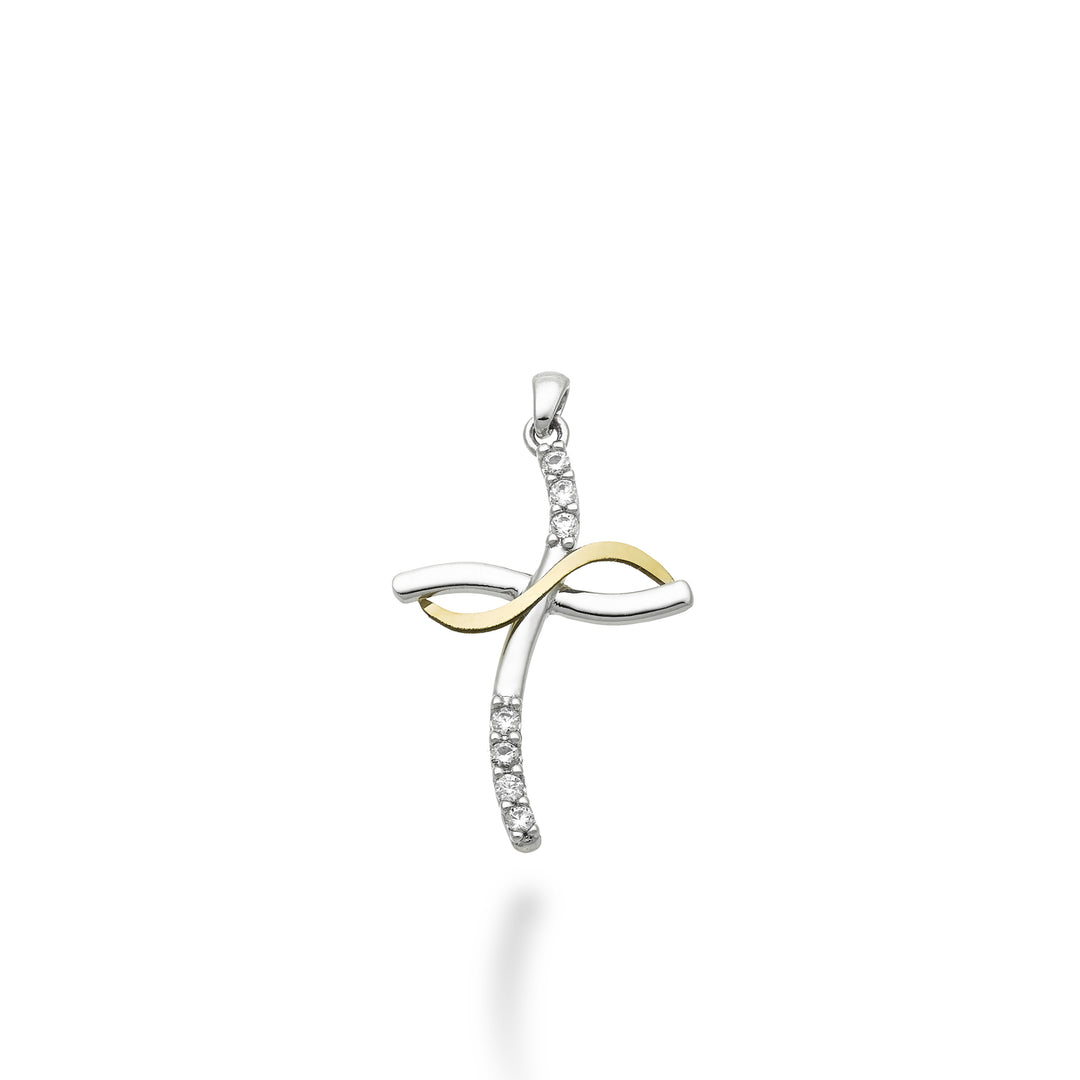 Nihama pe 18k ct.0,07 croce oro bianco/giallo cm.1,9 NP5013O7BR007