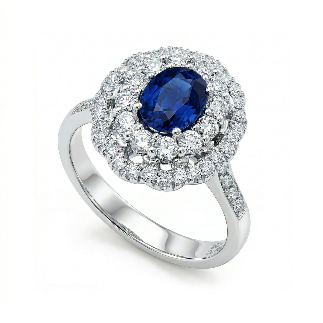 Golay oval sapphire ring 8x6 double diamond outline ACLC051DIZB-18075110051