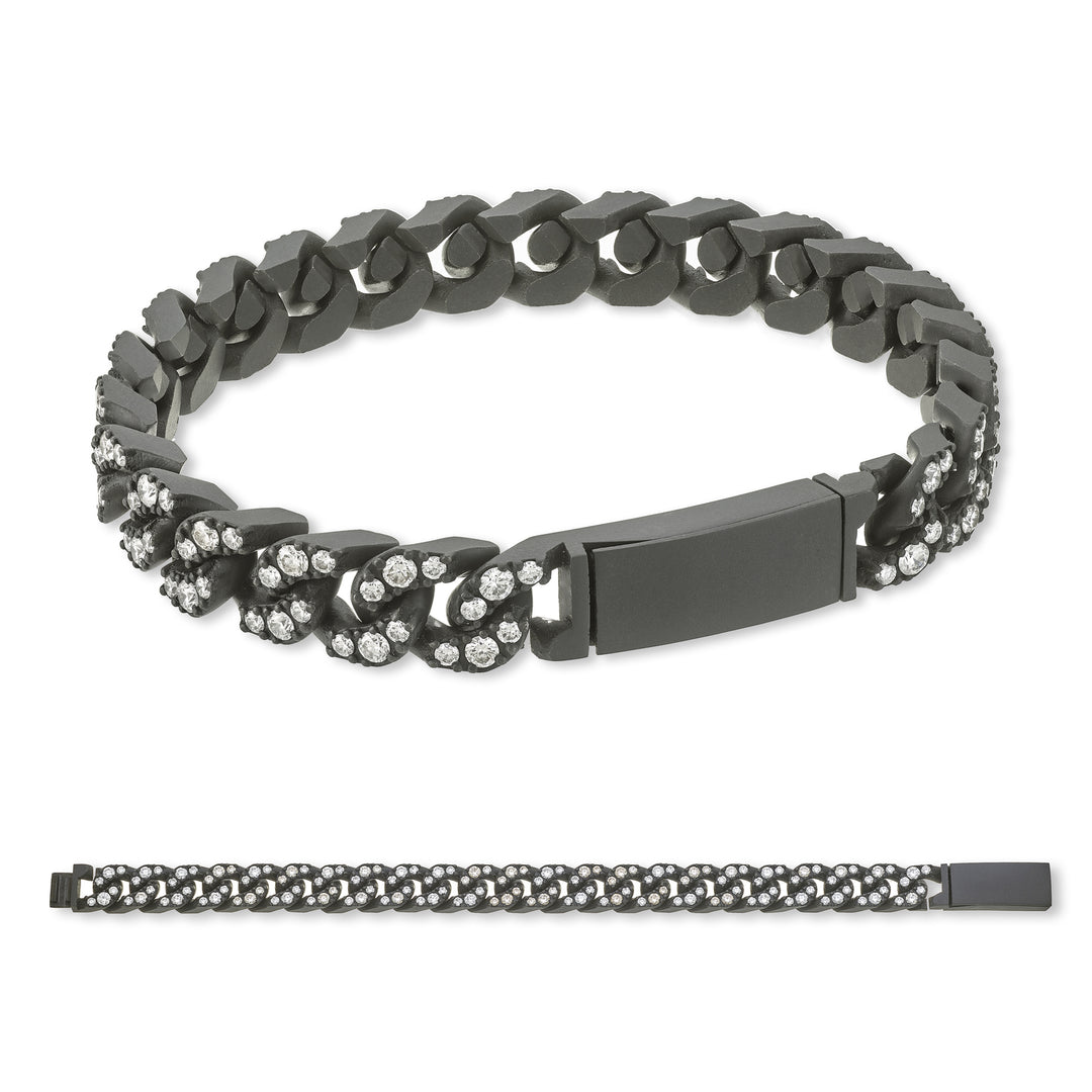 X-Diamond bracciale groumette 22 maglie grandi in titanio nero tutte incassate + ch inc. 20cm LXDBRG004DI0NE-200