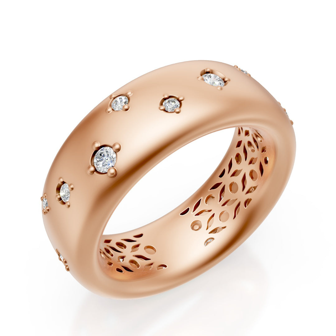 Bague Golay en or 18 carats avec diamants épars, rose satiné, taille 14 GAN022O3DIS-14