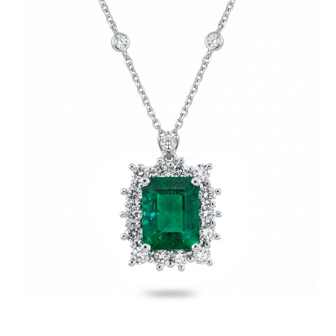 Golay emerald necklace 8x6 octagonal outline diamonds PCL079DSM86-26071110364