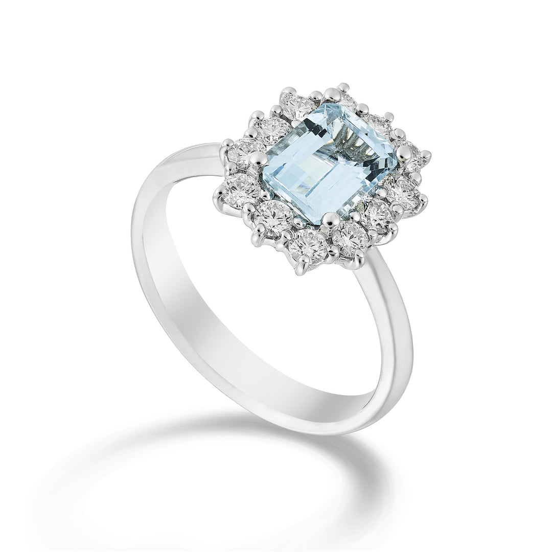 World Diamond Group ring with aquam. oct. 9x7-12 contour stones ACL058DIAQ97-24197110020