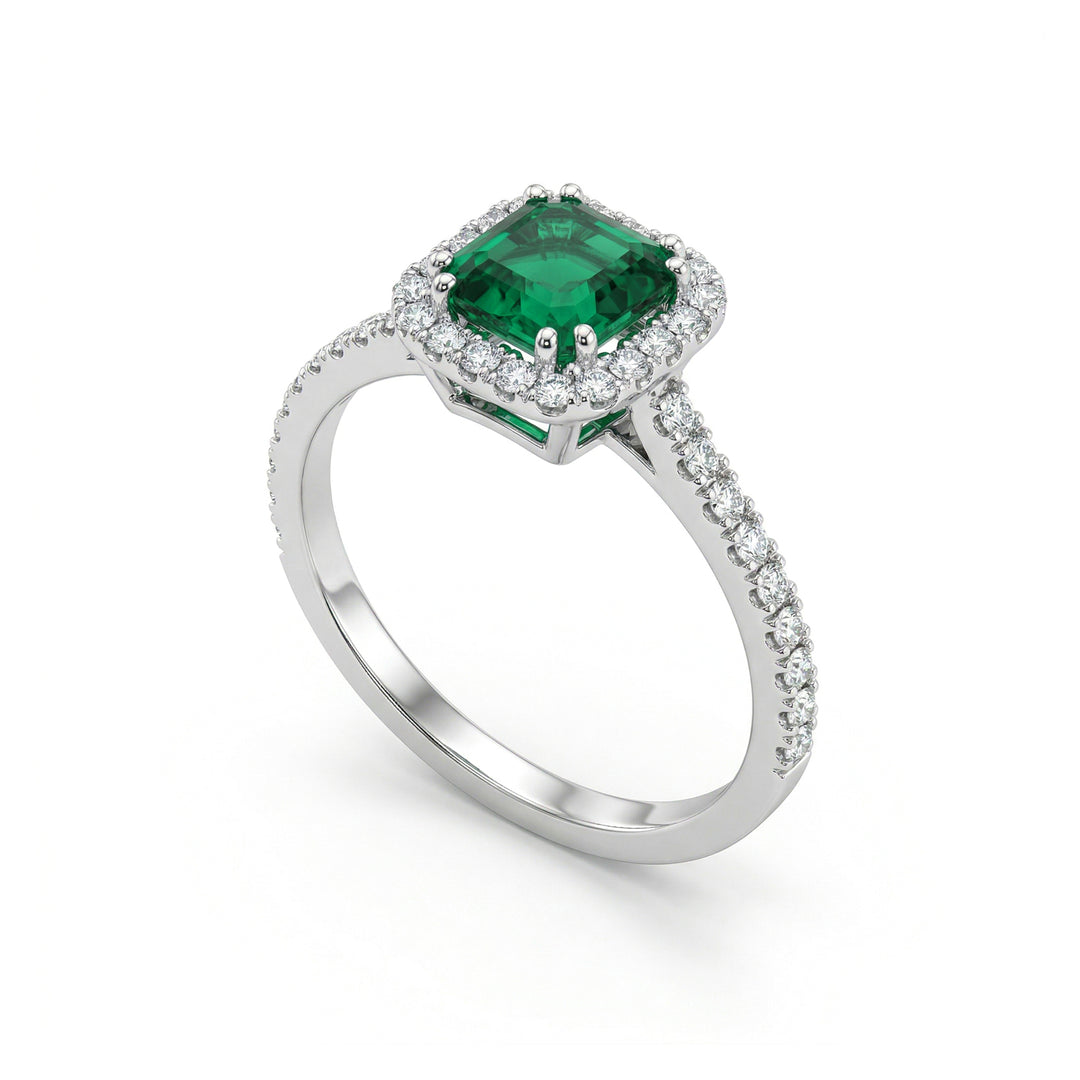 Bague émeraude octogonale Golay 5x5 et contour diamant ACLC072DISM55-23094110072