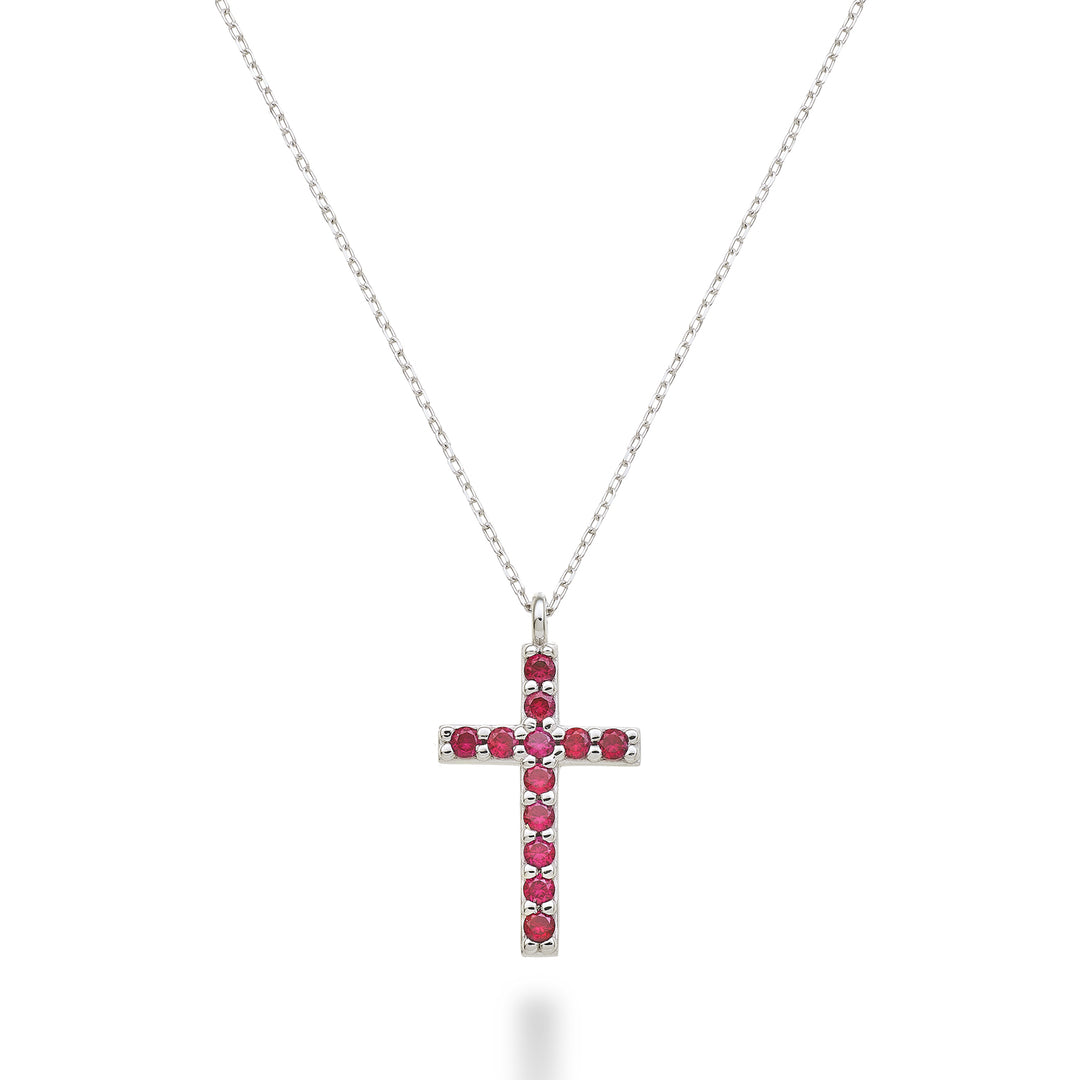 Nihama cl Croix 18 carats taille 4 (1,7 cm) or blanc avec rubis 0,25 ct NDCRO4O4RBR
