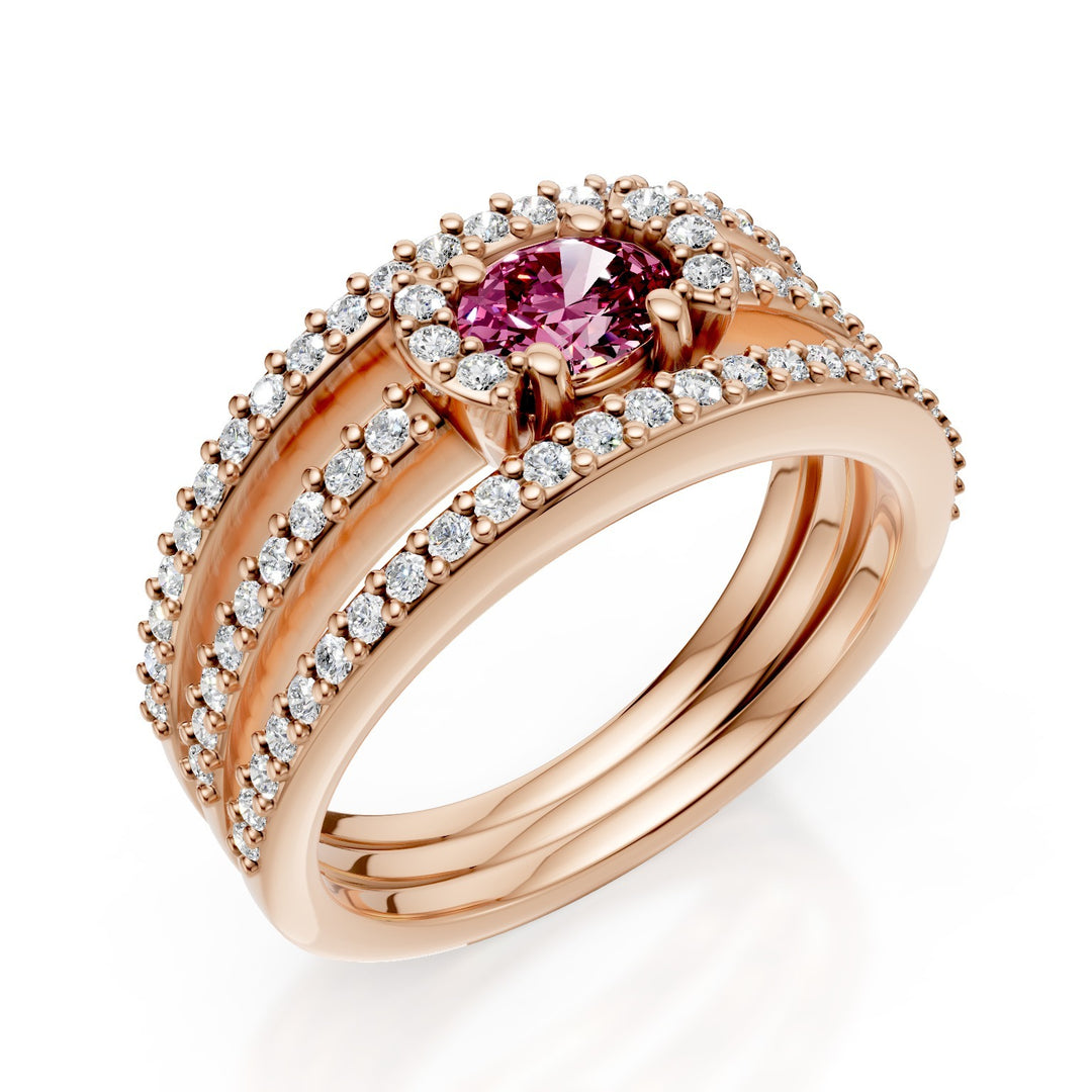 Bague Golay trois rangées pavées de saphir rose ov 5x4 AFS553DZP54R-25016110013