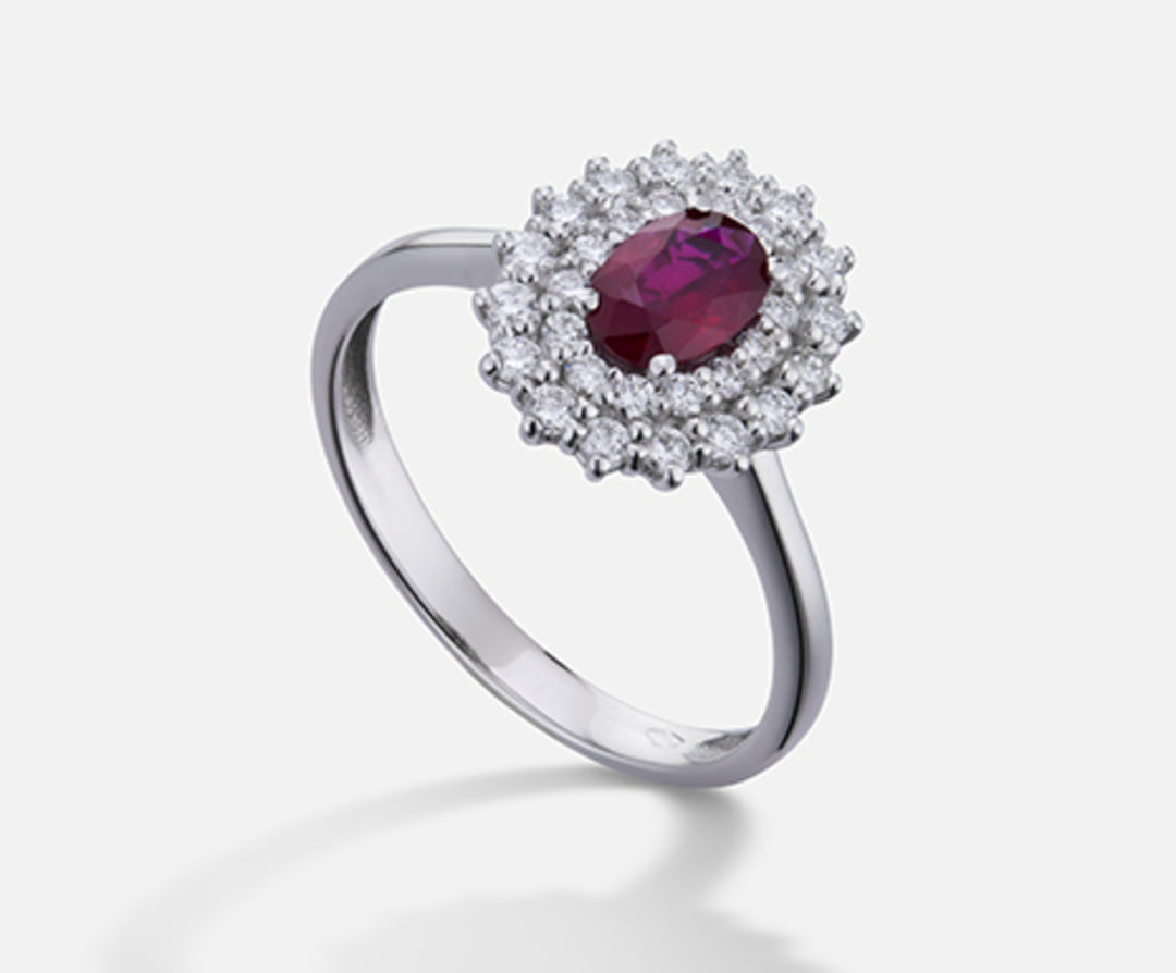 Nihama an 18k ruby ​​n. oval 6x4 ct.0.52 dia ct.0.37 NA5116O4RBN052