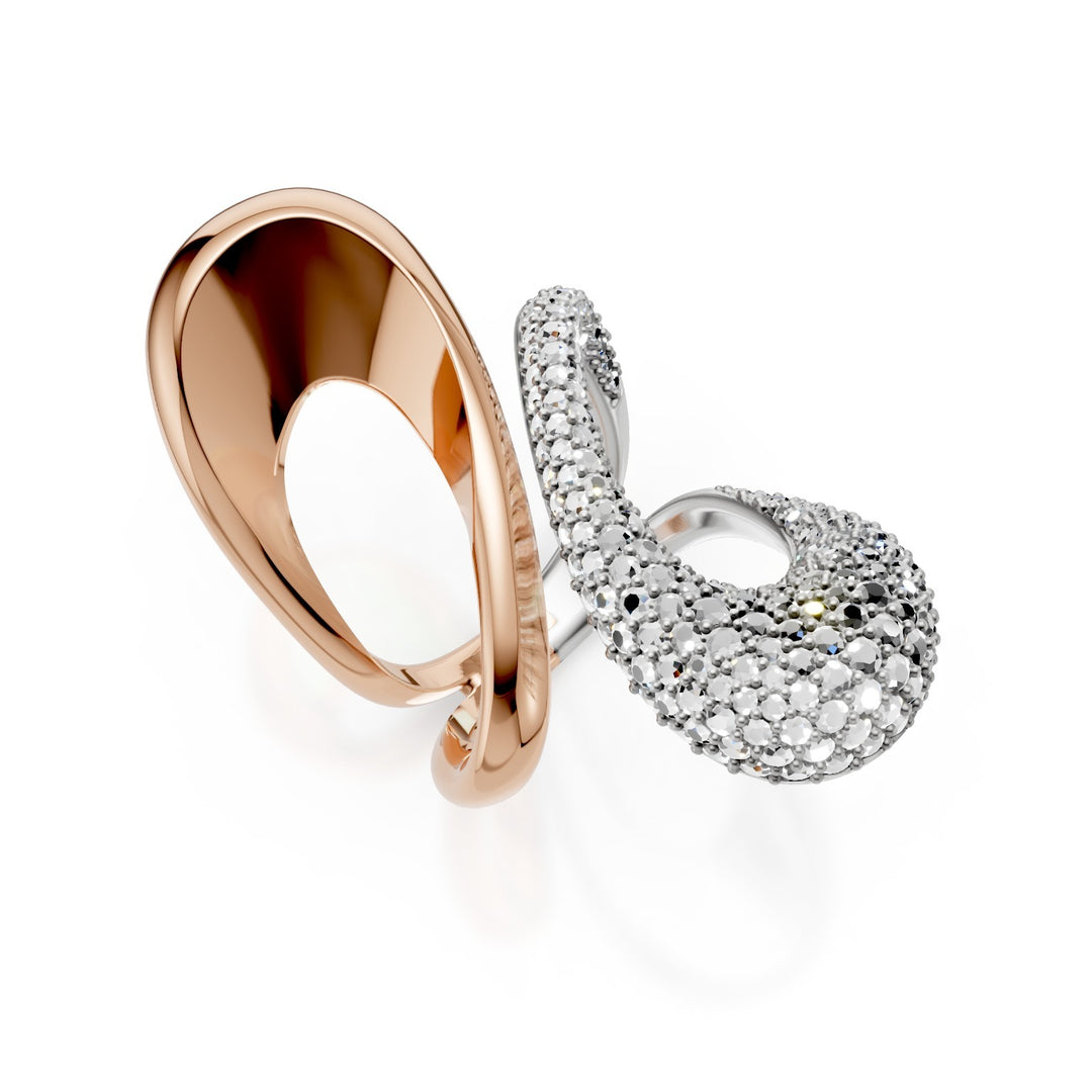 Golay two-tone white and pink ring, pave&