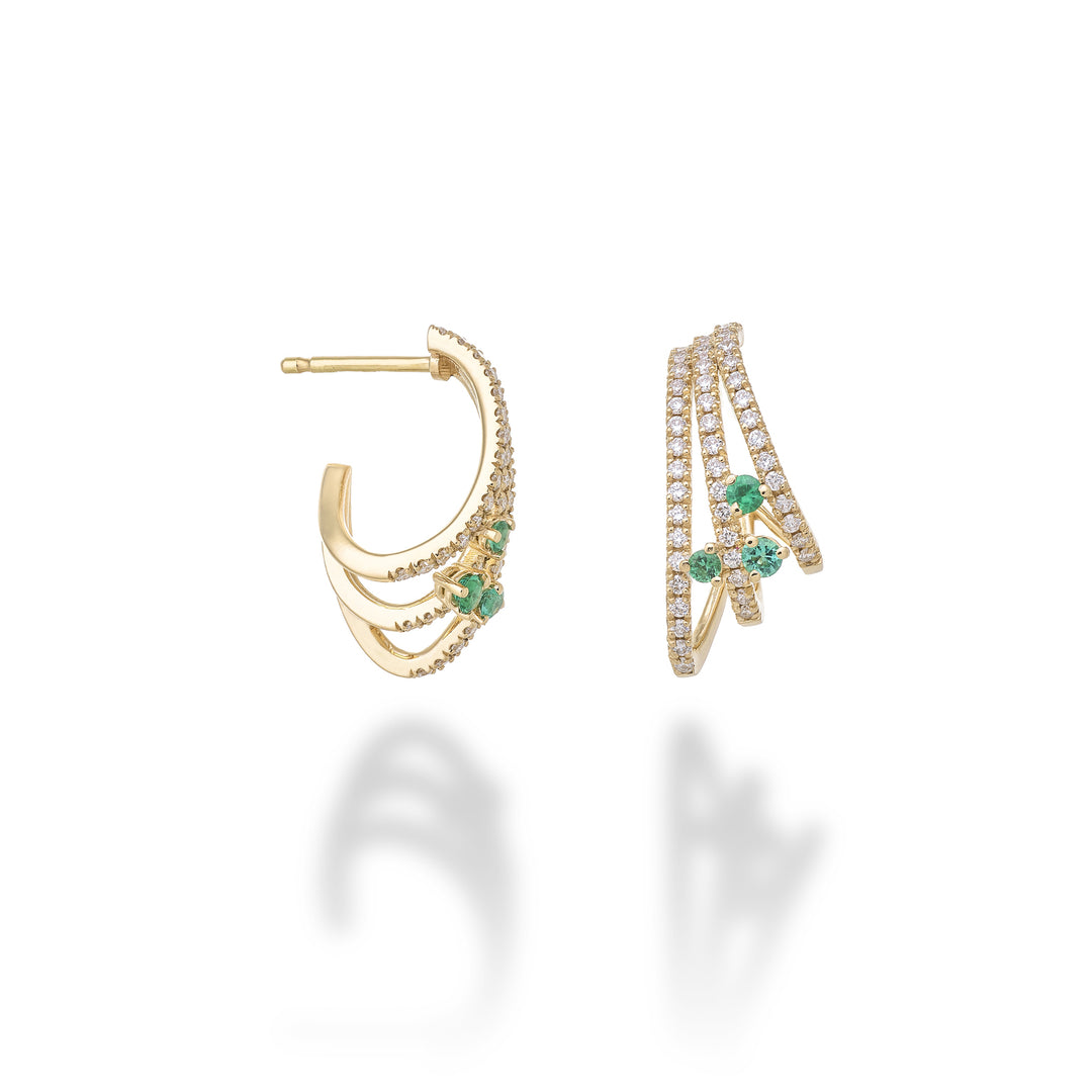 Dreireihige Golay-Ohrringe mit drei tangentialen Smaragden OMF774DSMG-25335110173