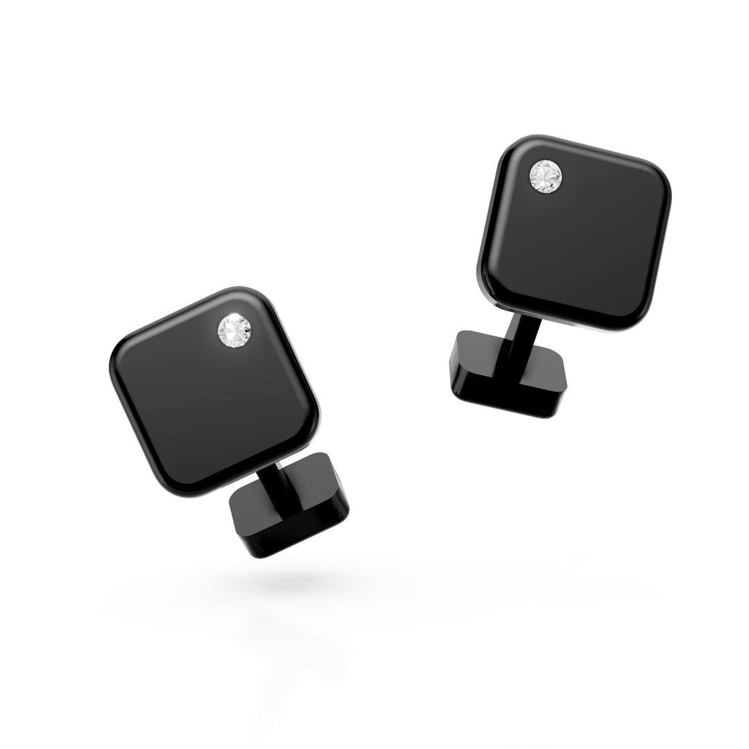 Boutons de manchette en titane noir serti de diamants World Diamond Group GGEM001DINE