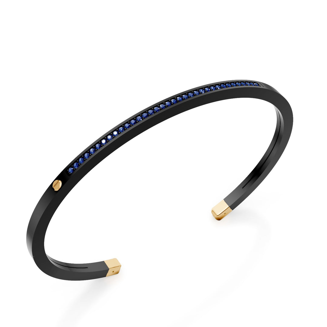 Bracelet jonc World Diamond Group en titane noir, avec une rangée de saphirs et des inserts en or jaune 18 carats, taille moyenne GBR036O1ZBNE_M