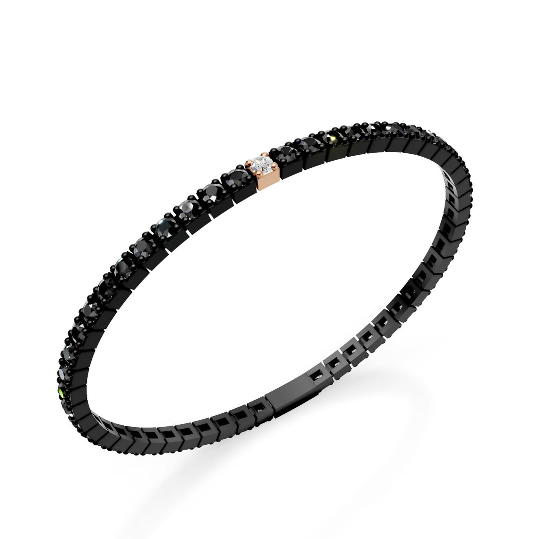 Bracelet tennis World Diamond Group en titane noir, avec diamants noirs et insert en or rose 18 carats avec diamant blanc, 17,5 cm, première taille GBRT001E1O3DINE-175