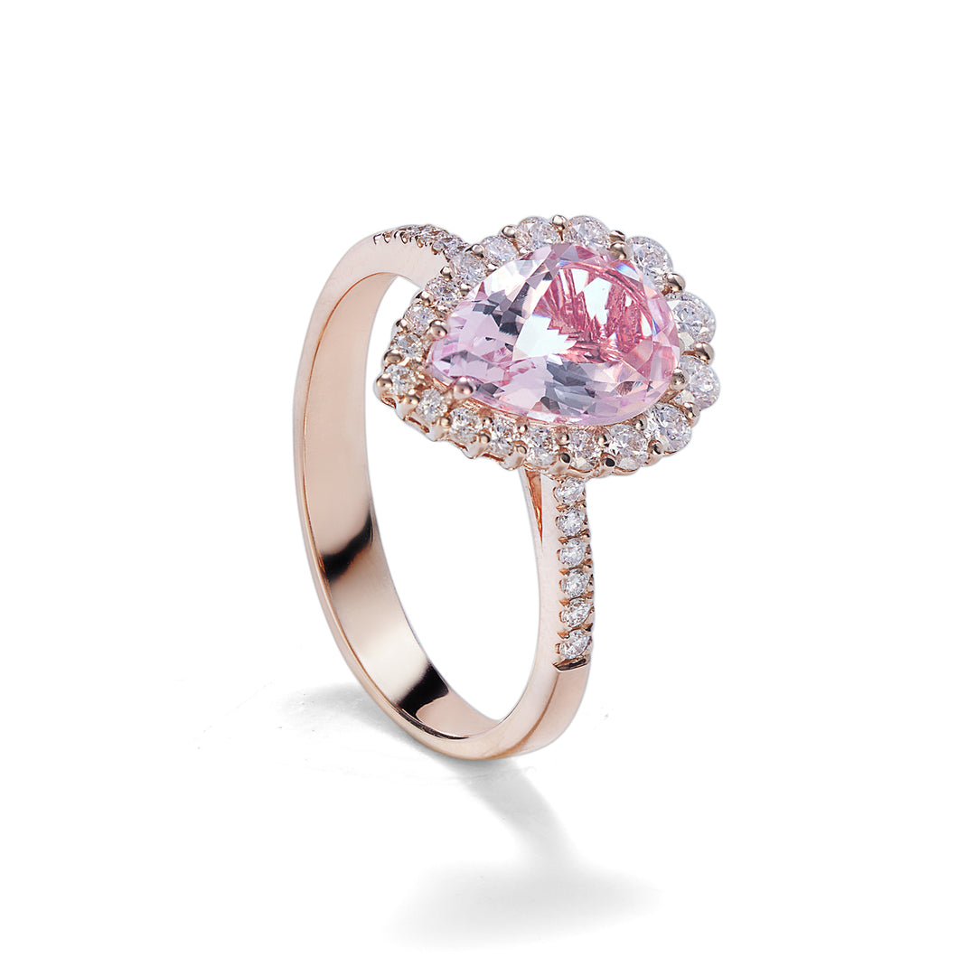 World Diamond Group Ring Kunzit Tropfen 10x7 und Diamantkontur ACLC117DIKZ2-23194110114