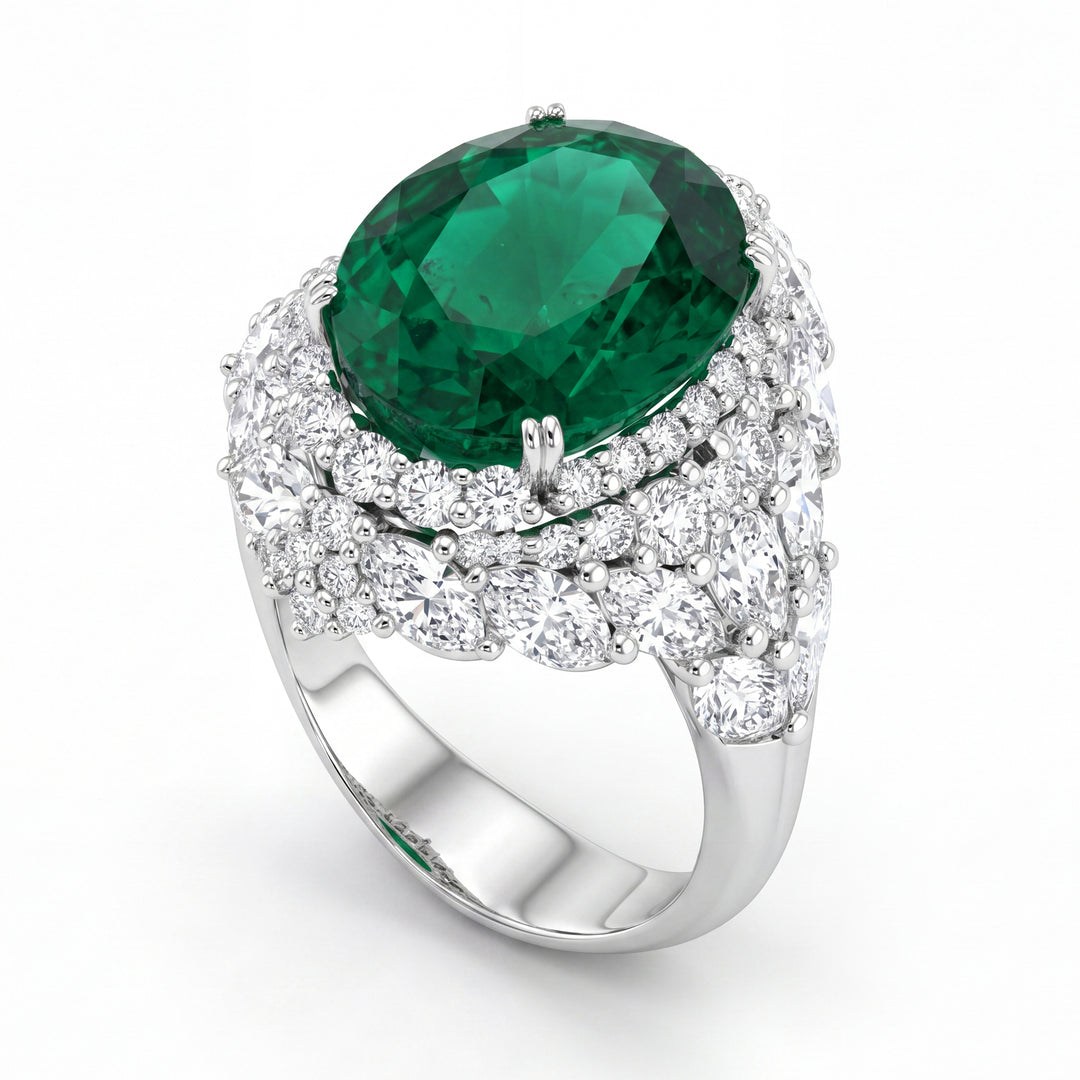 Bague World Diamond Group avec émeraude de 7,24 ct et diamants APU190DISM-17263110006