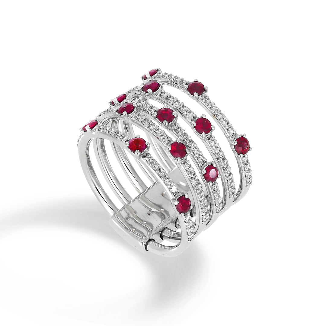 Mehrreihiger Golay-Ring mit fünf Reihen Diamanten und Rubinen ATM001DIRU-21272110051