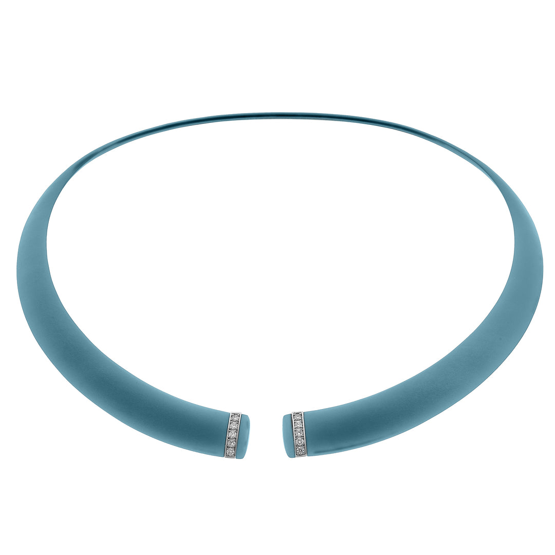 Golay choker in blue textured titanium with 18k white gold elements, set with diamonds, medium size GD013O4DIBLTX_M