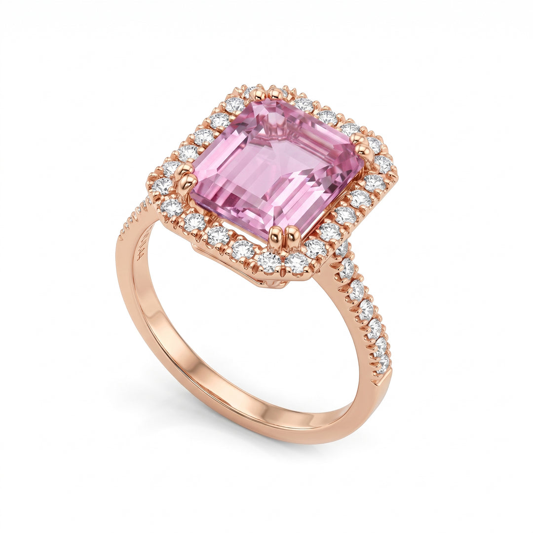 World Diamond Group achteckiger Kunzitring 12x10 Diamantkontur ACLC072DIKZ7-23061110064