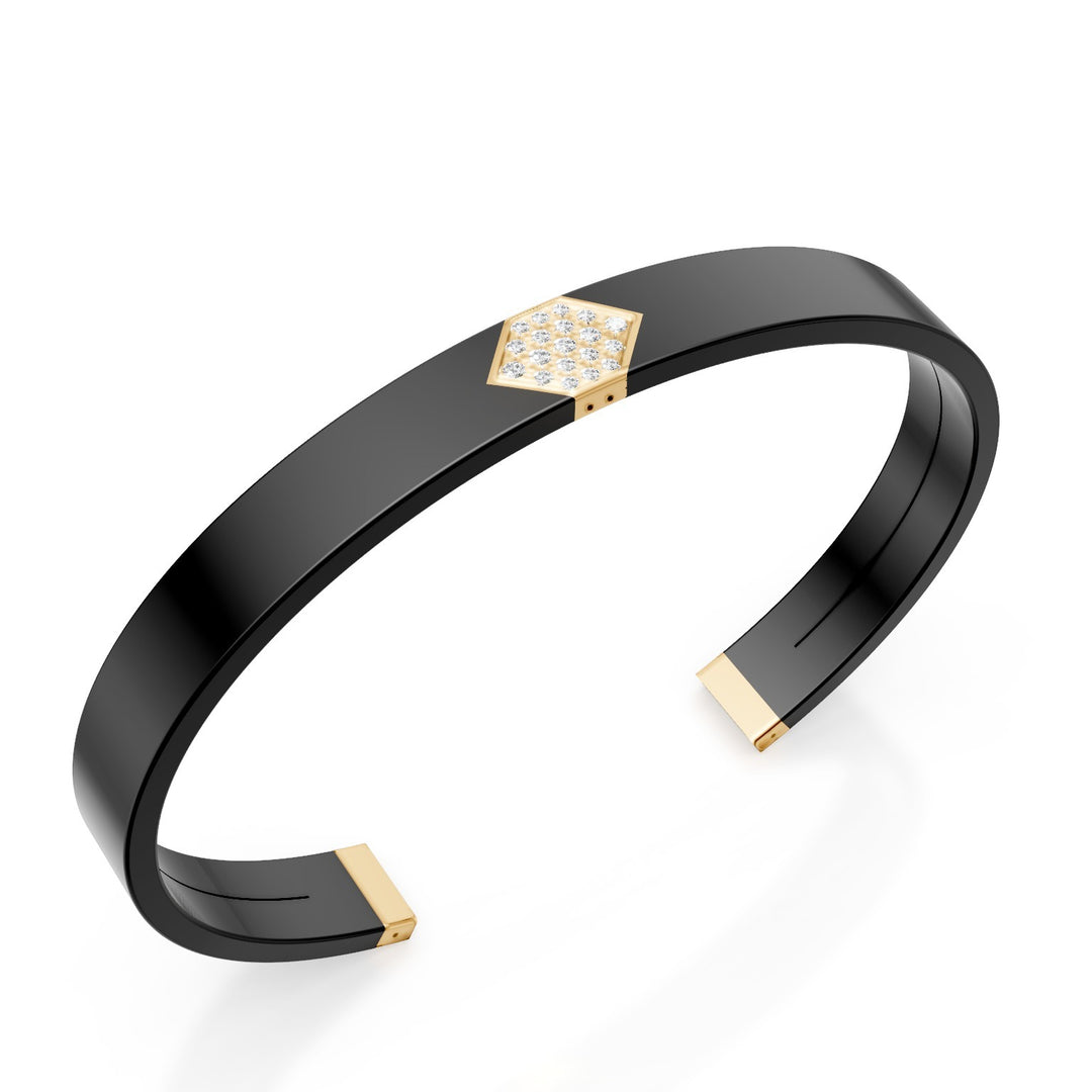 World Diamond Group bangle bracelet in black titanium, 18kt yellow gold insert, paved with diamonds, medium size GBR040O1DINE_M