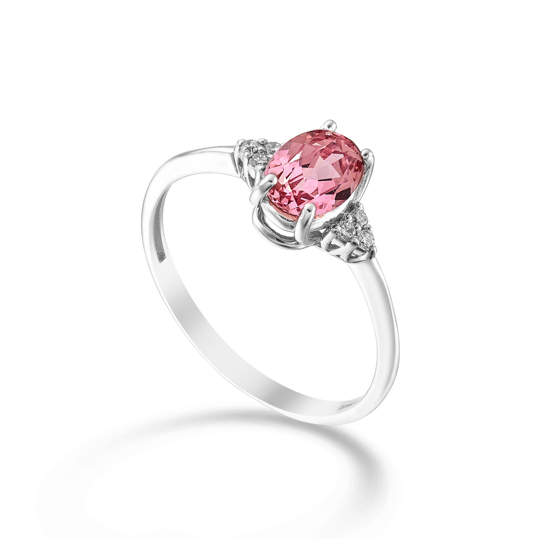 Nihama an 18k zaffiro rosa ovale 7x5 e diamantini laterali NA5210O4ZFRP