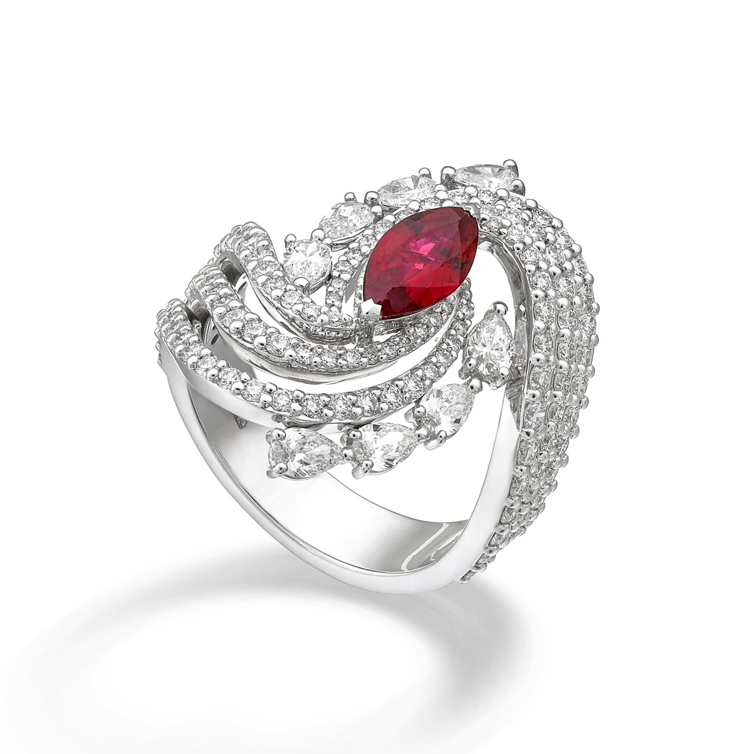 Golay-Vortex-Bandring mit zentralem Marquise-Rubin AFS711DRU-25143110379