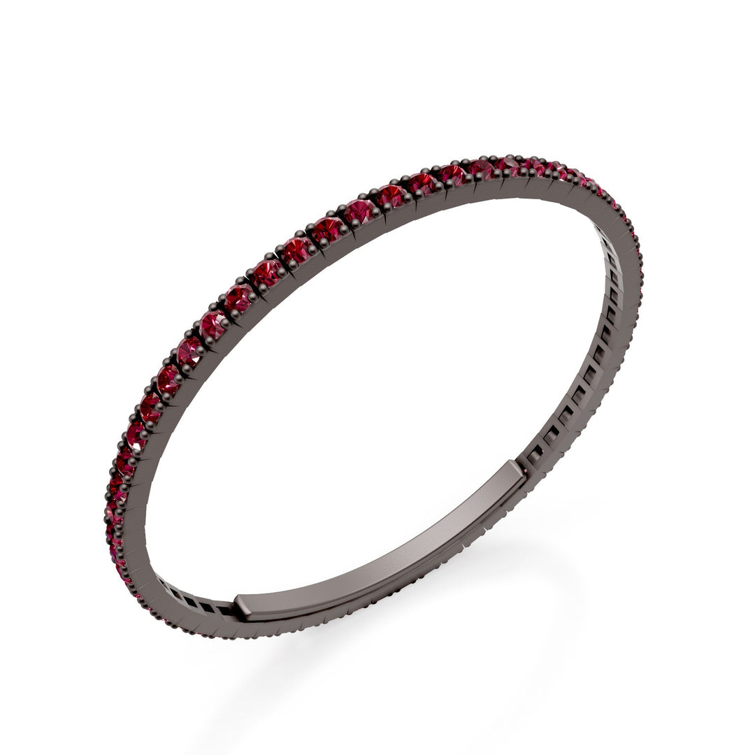 Bracelet tennis X-Diamond en titane gris entièrement serti de rubis, avec fermoir papillon, 18cm, deuxième taille LXDBRT012RUGR-180
