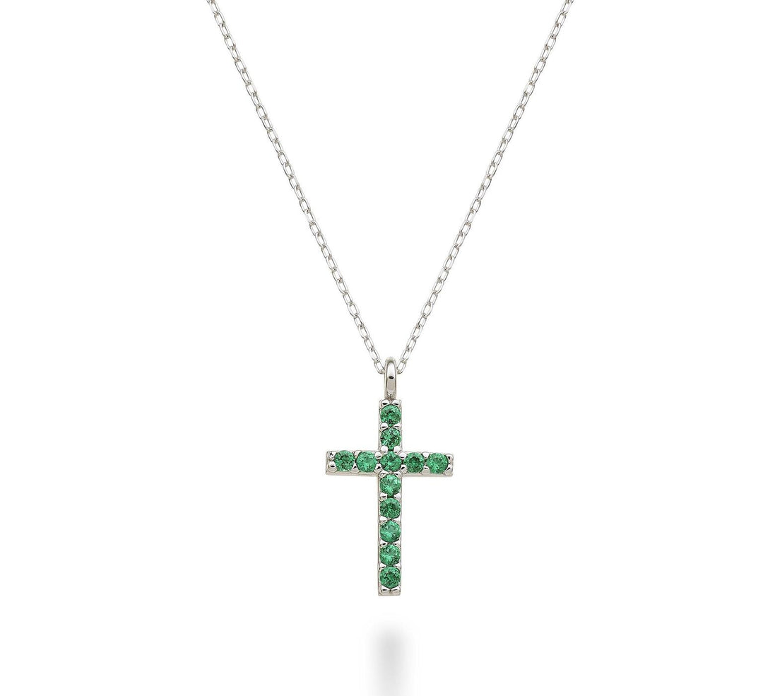 Mikiko cl 18k croce misura 4 (cm.1,7) oro bianco con smeraldi ct.0,20 MDCRO4O4SMR