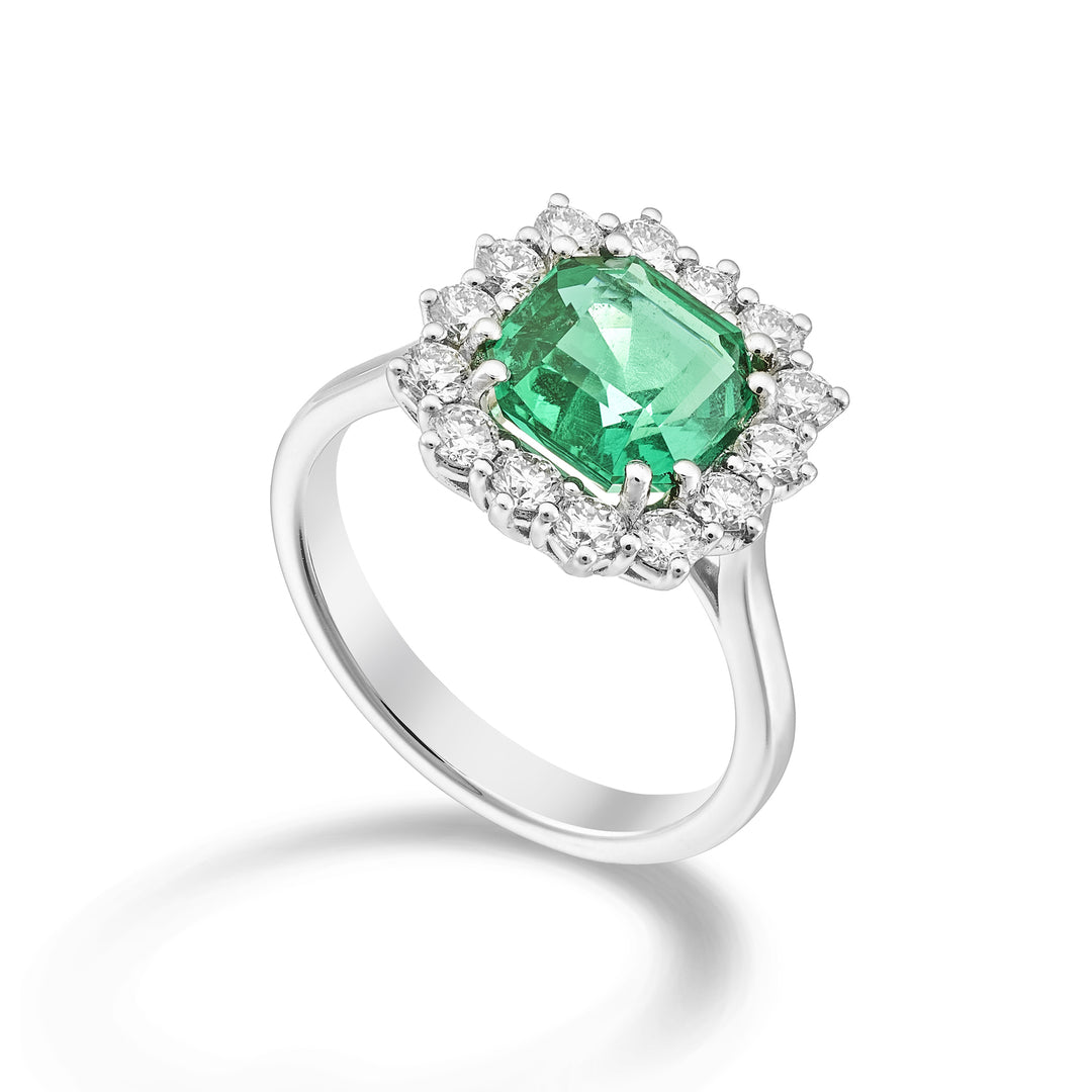 Golay-Oct-Smaragdring 8x8 mit 14 Diamanten im Umriss ACLC771DSM88-25323110231