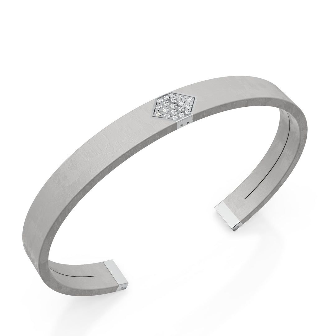 Bracelet jonc en titane gris World Diamond Group, insert platine, pavé de diamants, taille moyenne GBR040PTDIGR_M
