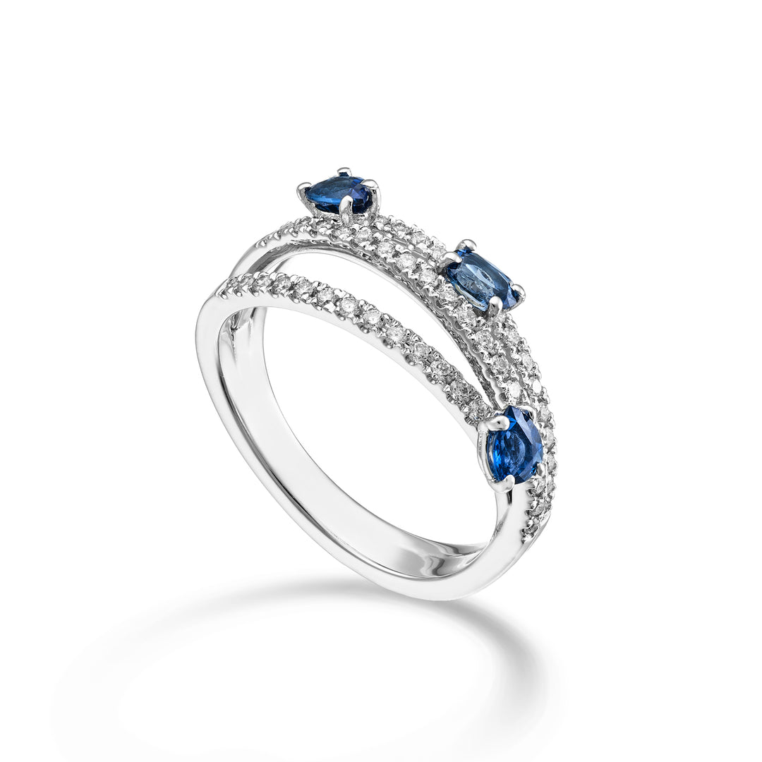 Bague diamant Golay à trois rangs avec trois saphirs tangents AMF822DZBB-26040110098
