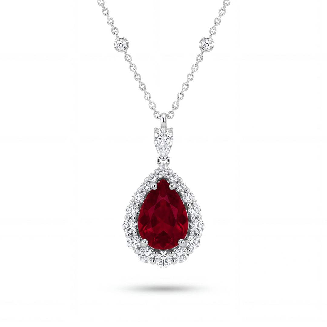 Collier Golay avec pendentif goutte rubis 8x11 et contour PCLC893DRU118-26140110219